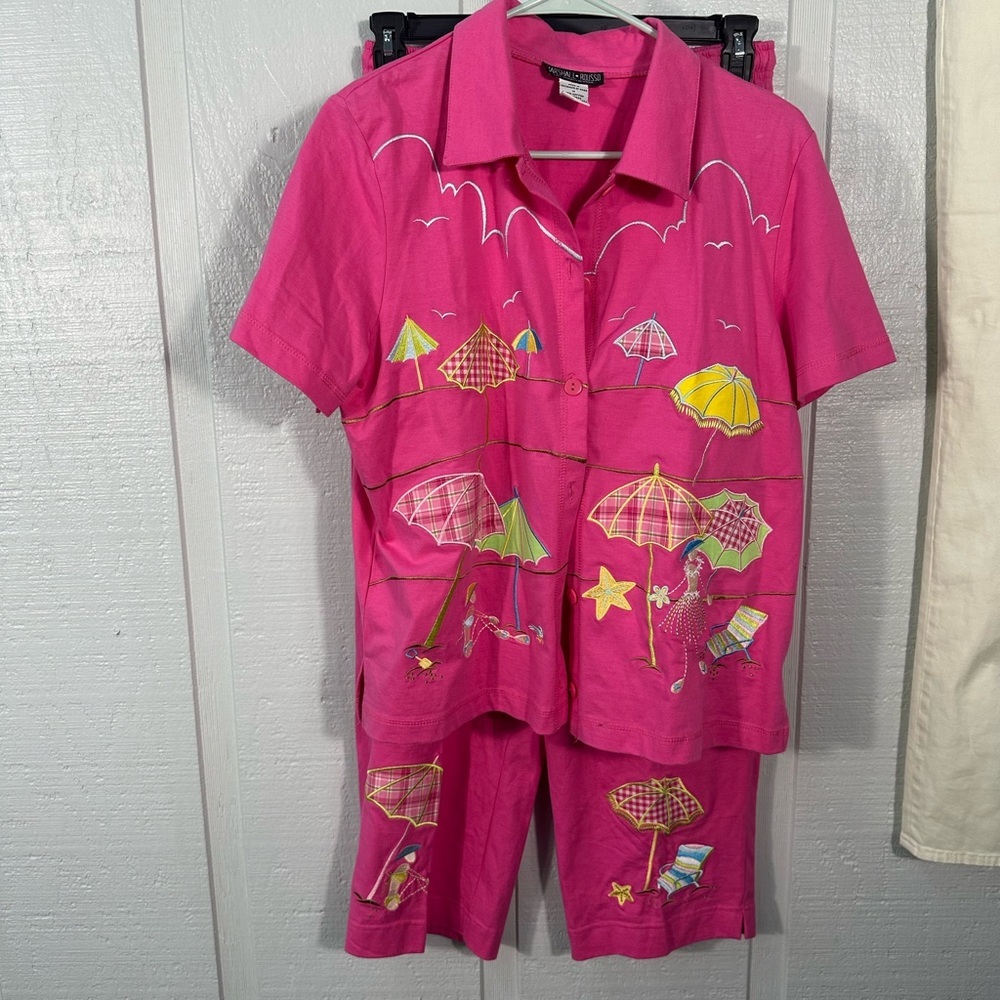 Marshall Russo  Vintage Pink Short Sleeve Capri Set Size M EUC - Picture 2 of 12